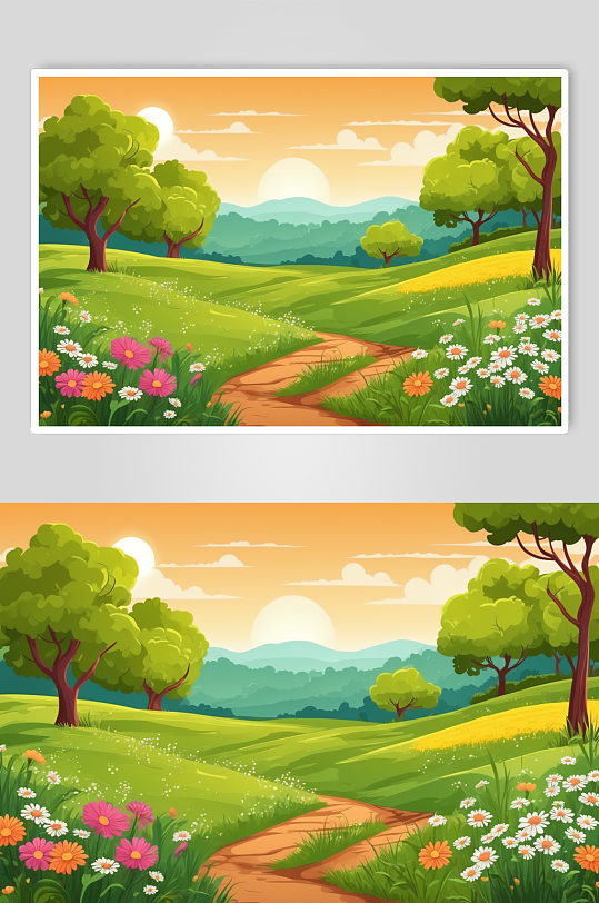 AI数字艺术春季春天风景插画背景图-众图网