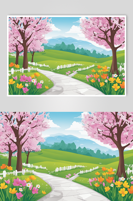 AI数字艺术春季春天风景插画背景图