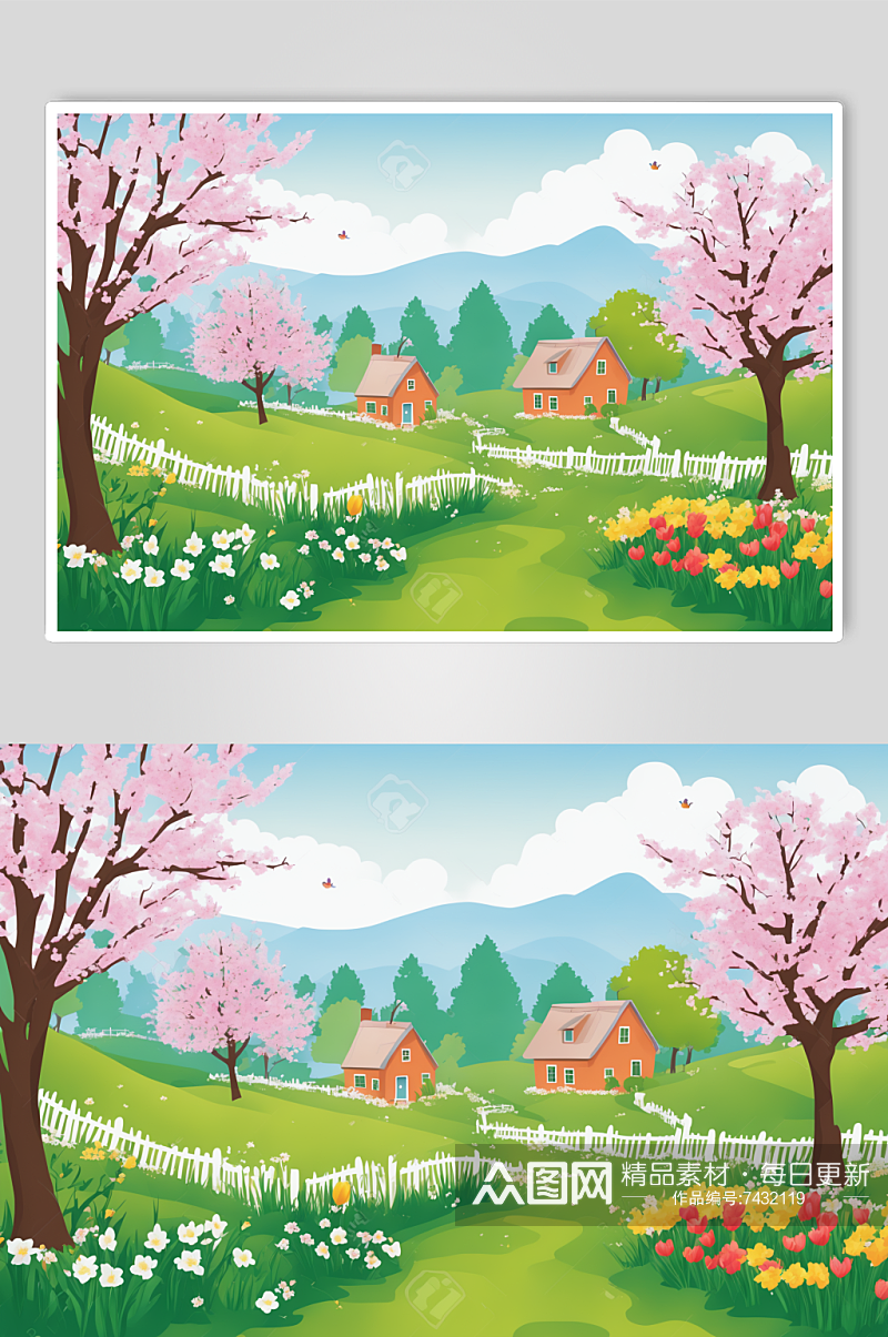 AI数字艺术春季春天风景插画背景图素材