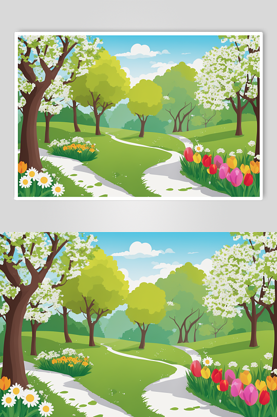 AI数字艺术春季春天风景插画背景图