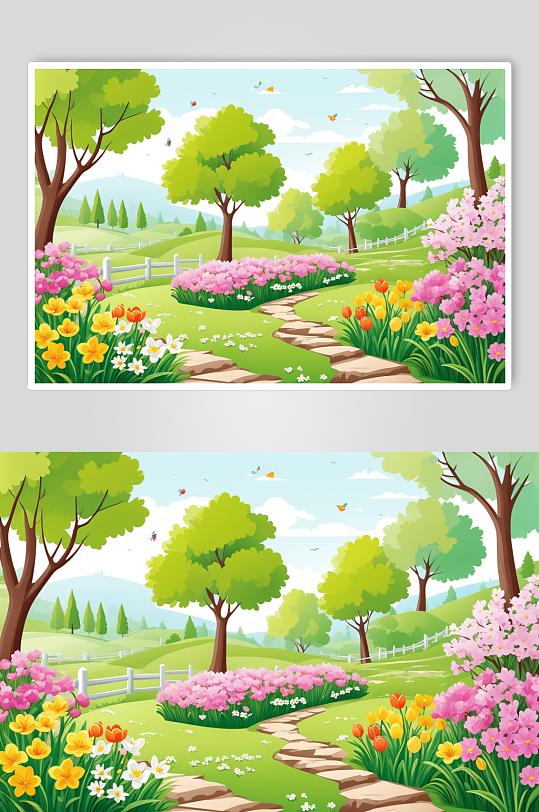 AI數(shù)字藝術(shù)春季春天風(fēng)景插畫背景圖