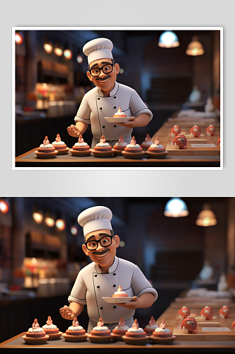 AI数字艺术3D厨师人物形象模型