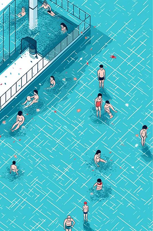 AI数字艺术泳池二十四节气处暑插画