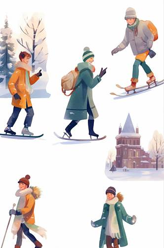 AI数字艺术创意滑雪大寒插画