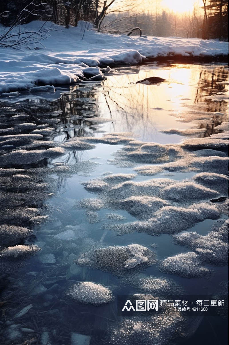 AI数字艺术创意湖面大寒摄影图片素材