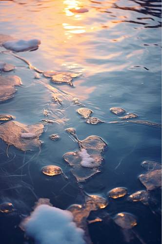AI数字艺术创意湖面大寒摄影图片