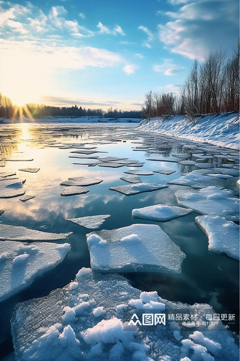 AI数字艺术创意湖面大寒摄影图片素材