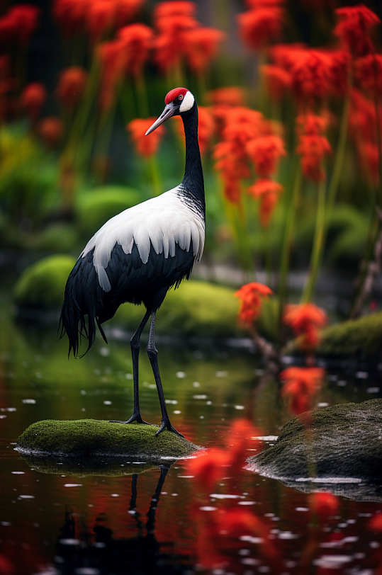 AI国家重点保护野生动物丹顶鹤摄影图