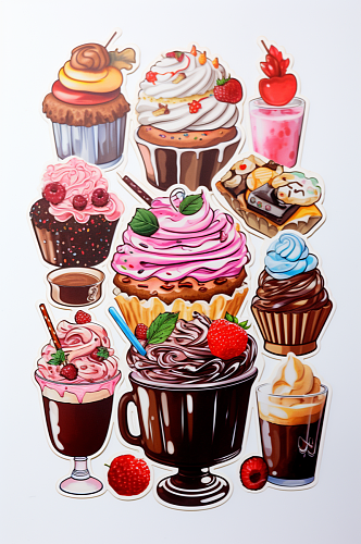 AI数字艺术蛋糕甜品美食手账贴纸插画