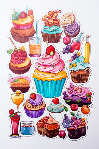 AI数字艺术蛋糕甜品美食手账贴纸插画