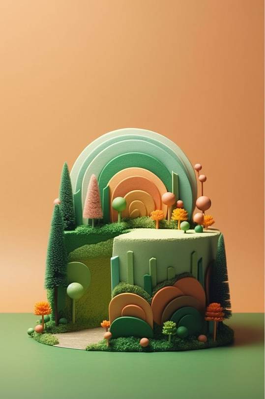 AI数字艺术高清蛋糕植物花草森林场景模型