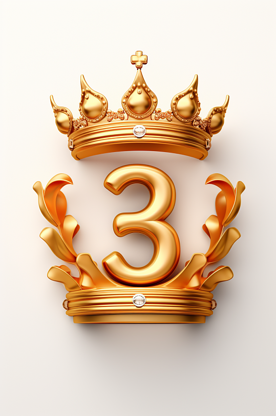 AI數(shù)字藝術(shù)金色皇冠立體倒計(jì)時(shí)數(shù)字3模型