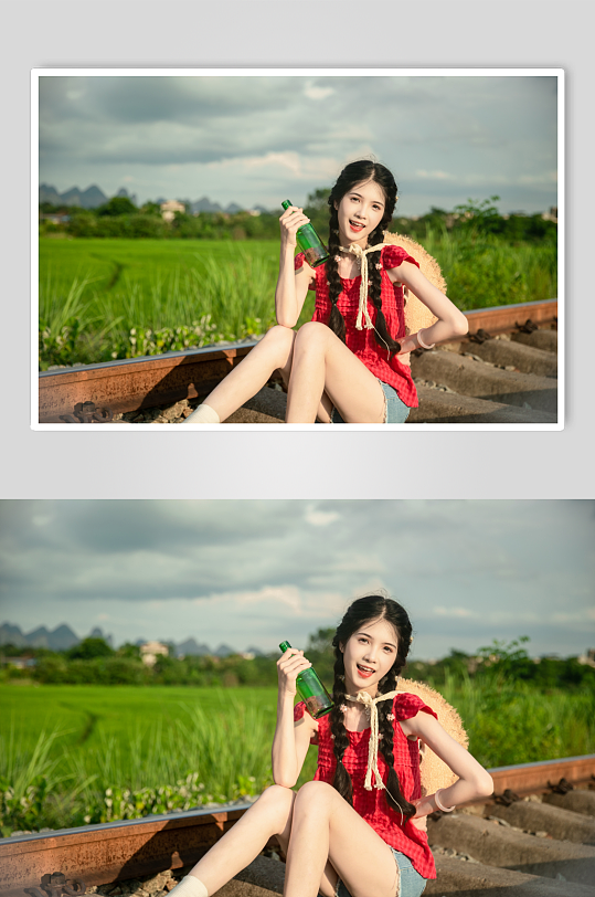 文艺夏季稻田女生美女人物摄影图片-众图网