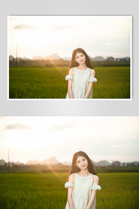 小清新连衣裙夏季稻田女生人物摄影图片-众图网