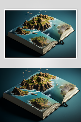 AI数字艺术书本上的创意岛屿模型