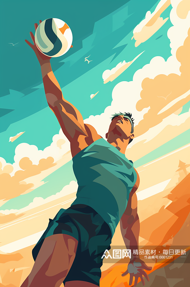 AI数字艺术打排球体育运动插画素材