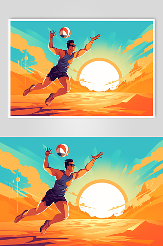AI数字艺术打排球体育运动插画