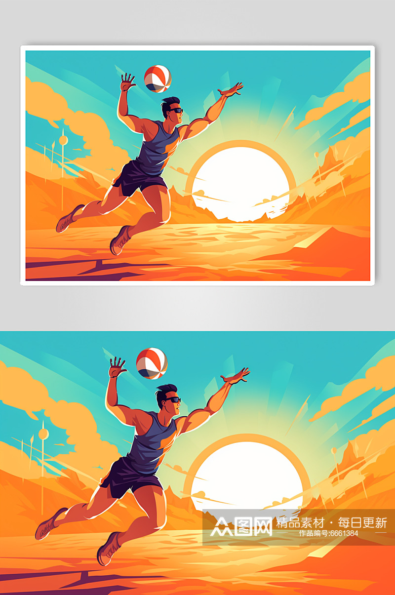 AI数字艺术打排球体育运动插画素材