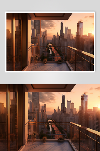 AI数字艺术手绘城市建筑高楼大厦摄影图片