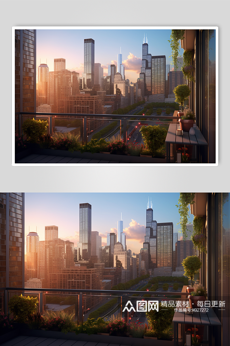 AI数字艺术手绘城市建筑高楼大厦摄影图片素材
