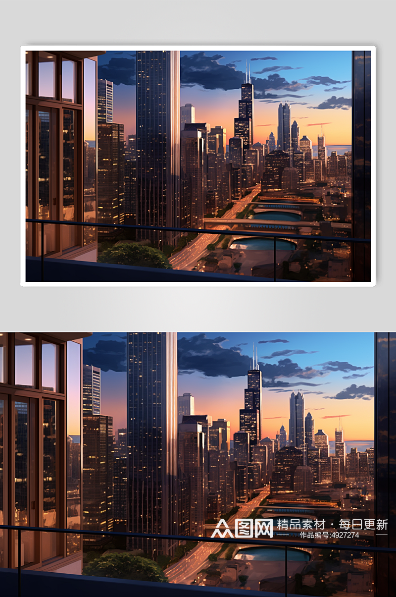 AI数字艺术卡通城市建筑高楼大厦摄影图片素材