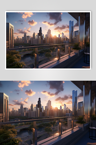 AI数字艺术卡通城市建筑高楼大厦摄影图片