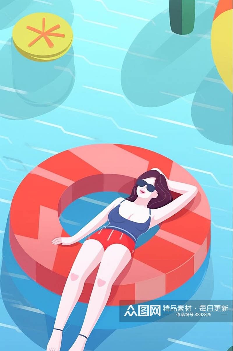 AI数字艺术泳池二十四节气大暑插画素材