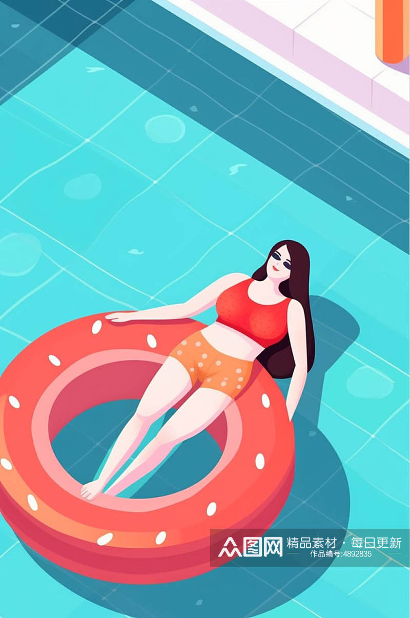 AI数字艺术泳池二十四节气大暑插画素材