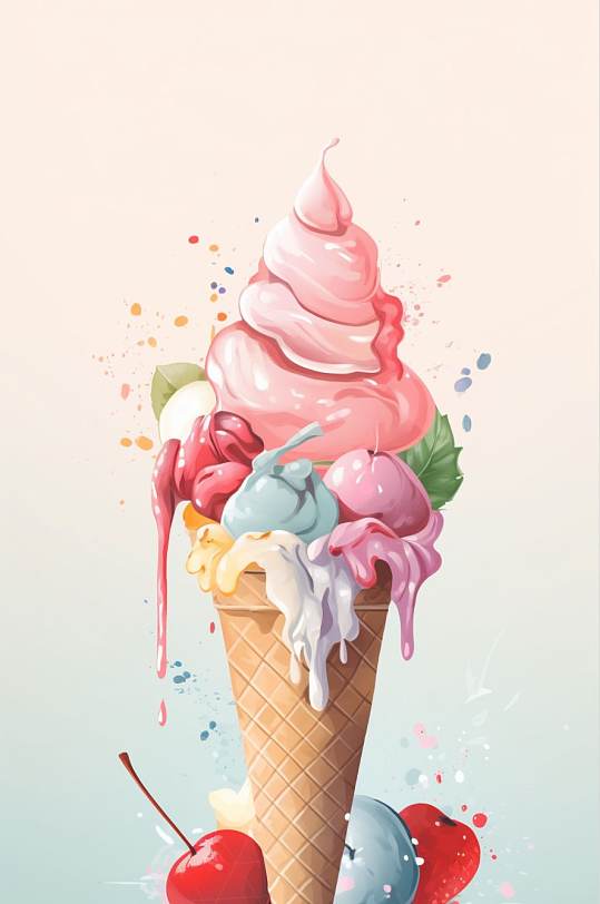 AI数字艺术冰淇凌二十四节气大暑插画