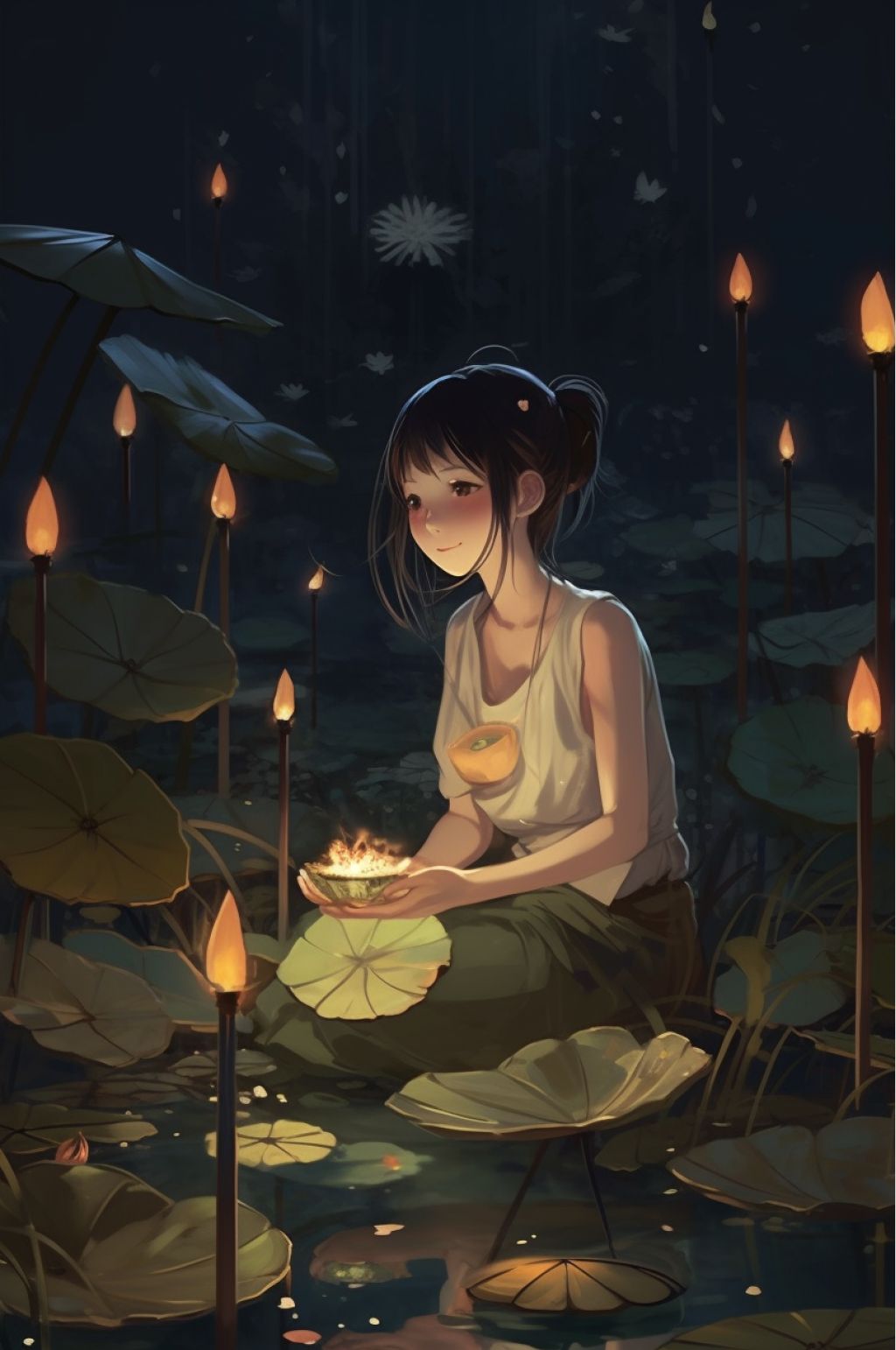 AI数字艺术莲池二十四节气大暑插画素材