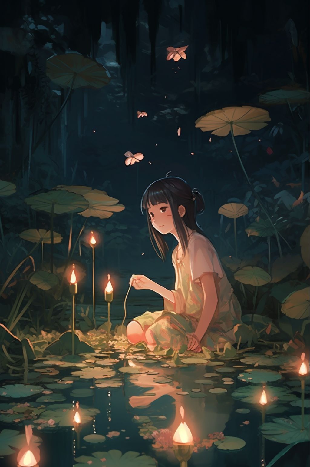 AI数字艺术莲池二十四节气大暑插画素材