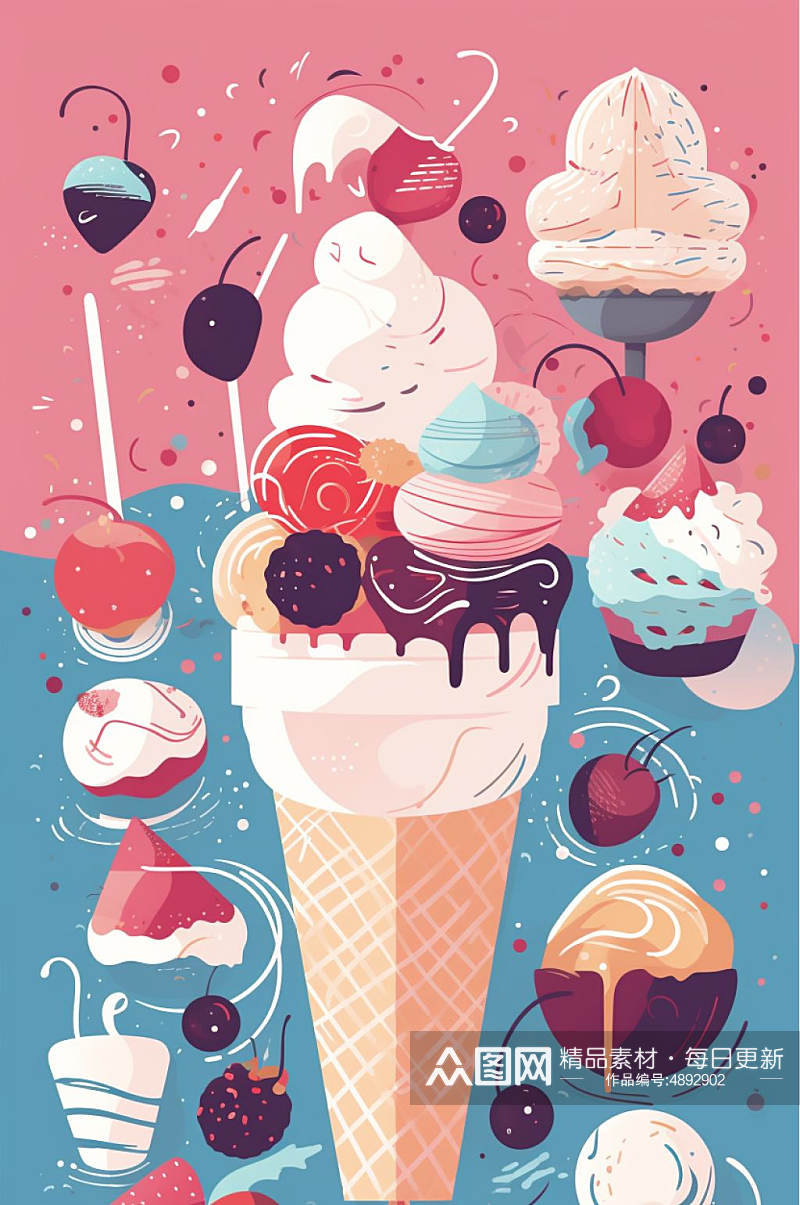AI数字艺术冰淇凌二十四节气大暑插画素材