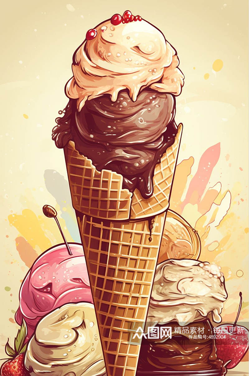 AI数字艺术冰淇凌二十四节气大暑插画素材