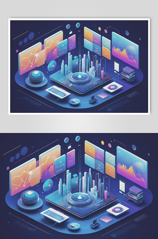 AI数字艺术科技风大数据数据可视化插画