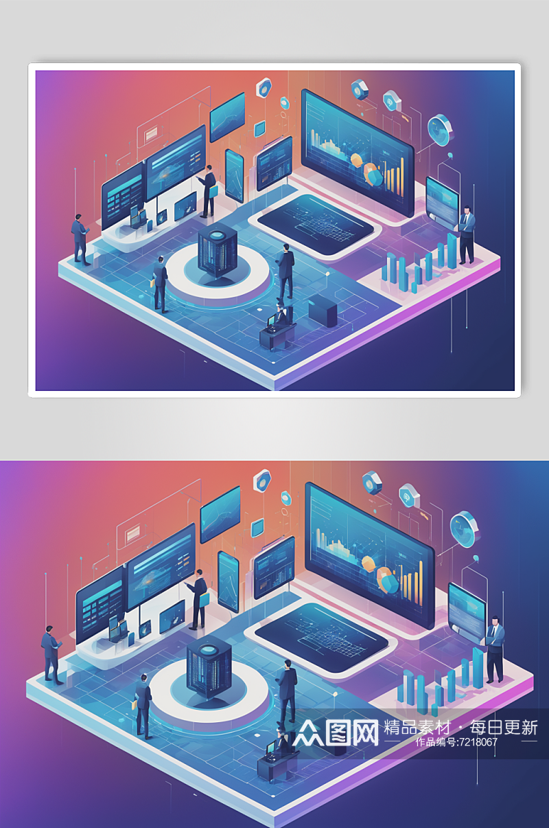 AI数字艺术科技风大数据数据可视化插画素材