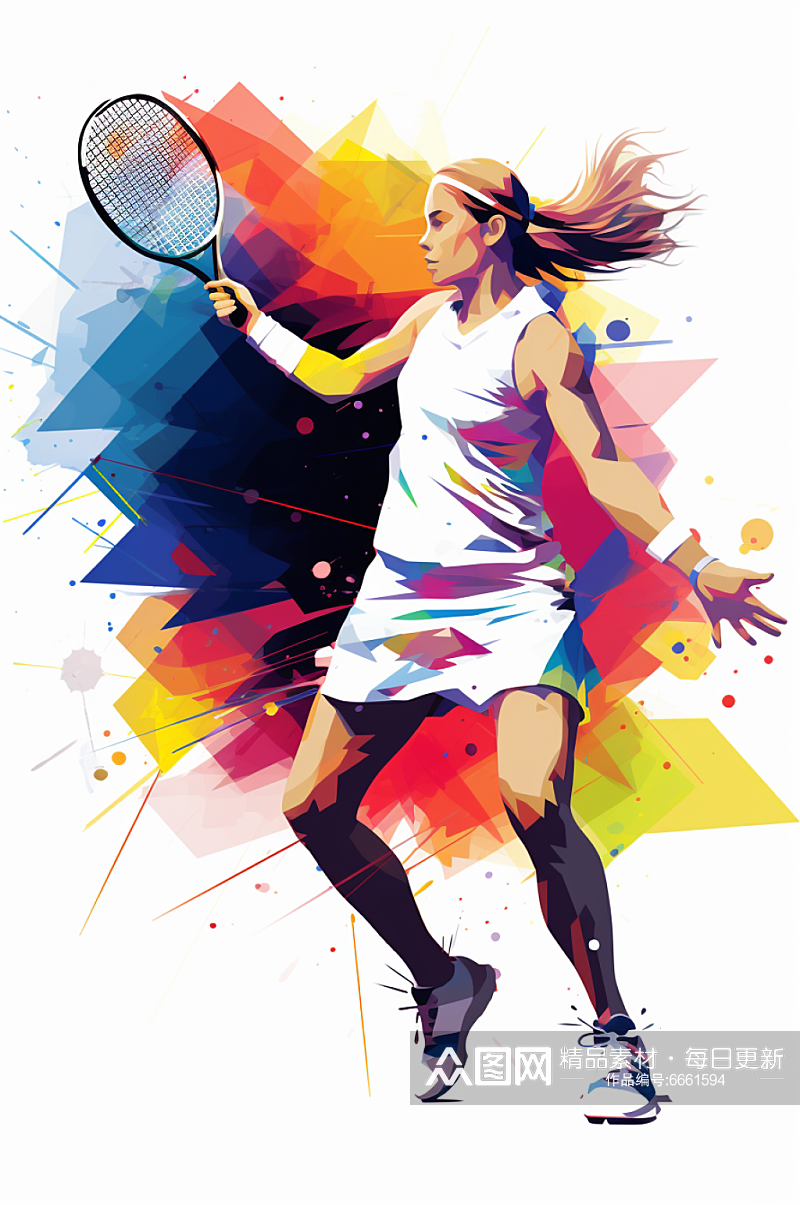 AI数字艺术打网球体育运动插画素材