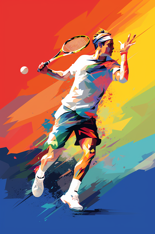 AI数字艺术打网球体育运动插画