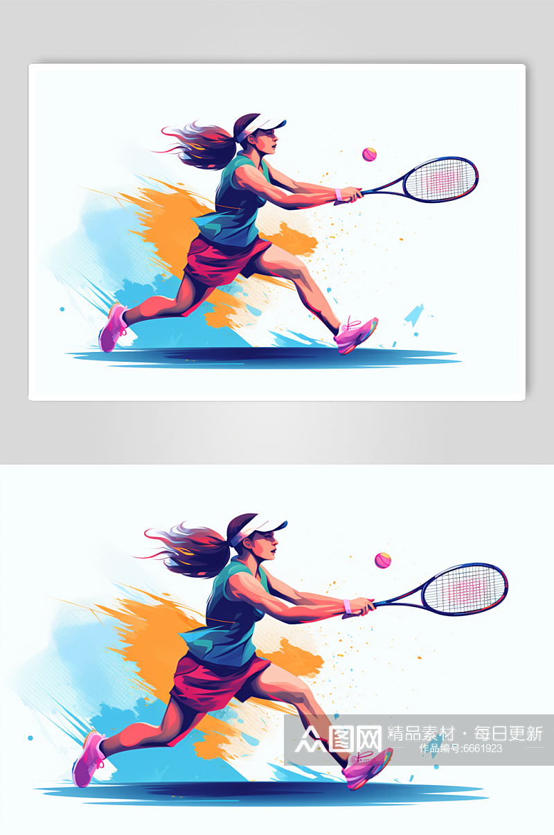 AI数字艺术打网球体育运动插画素材
