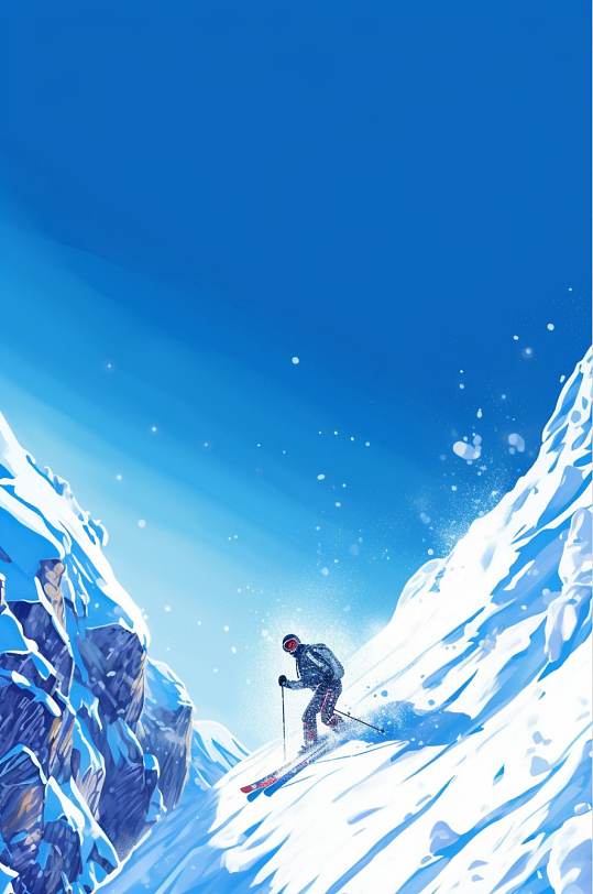 AI数字艺术原创滑雪二十四节气大雪插画