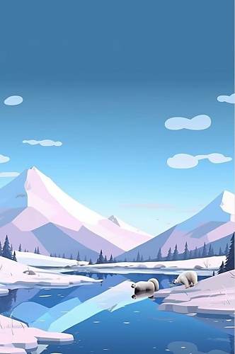 AI数字艺术创意北极熊二十四节气大雪插画