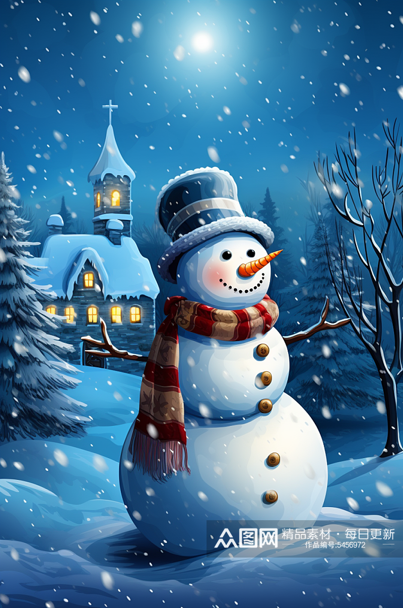 AI数字艺术大雪圣诞节雪景插画素材