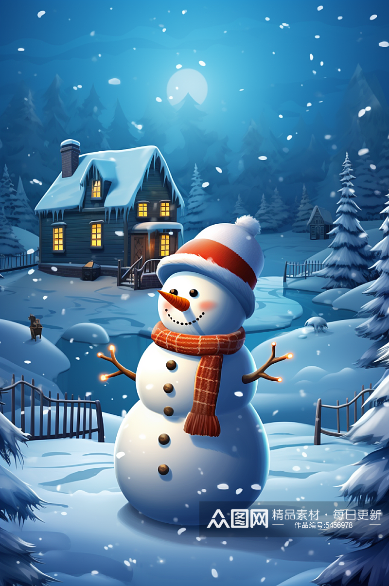 AI数字艺术大雪圣诞节雪景插画素材
