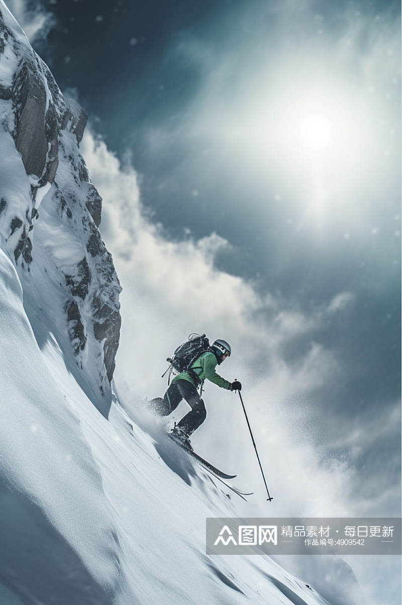 AI数字艺术滑雪二十四节气大雪摄影图片素材