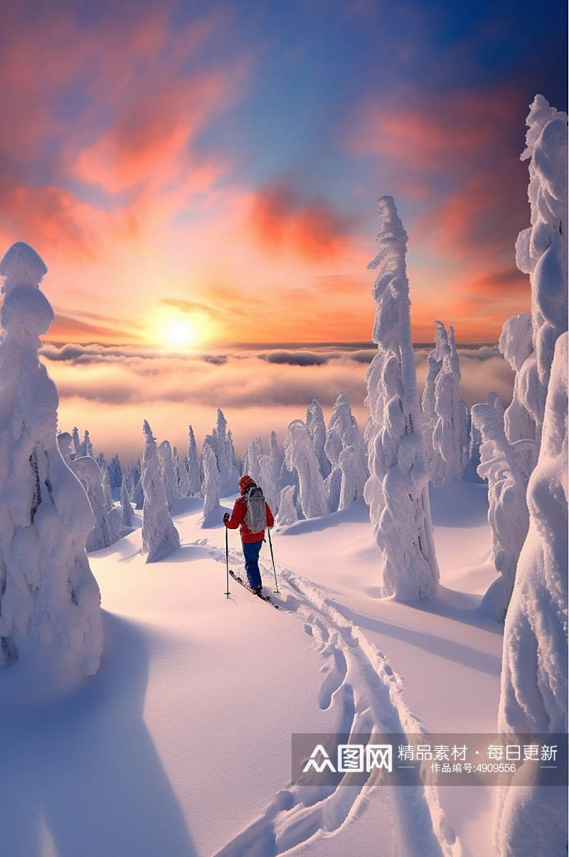 AI数字艺术滑雪二十四节气大雪摄影图片素材