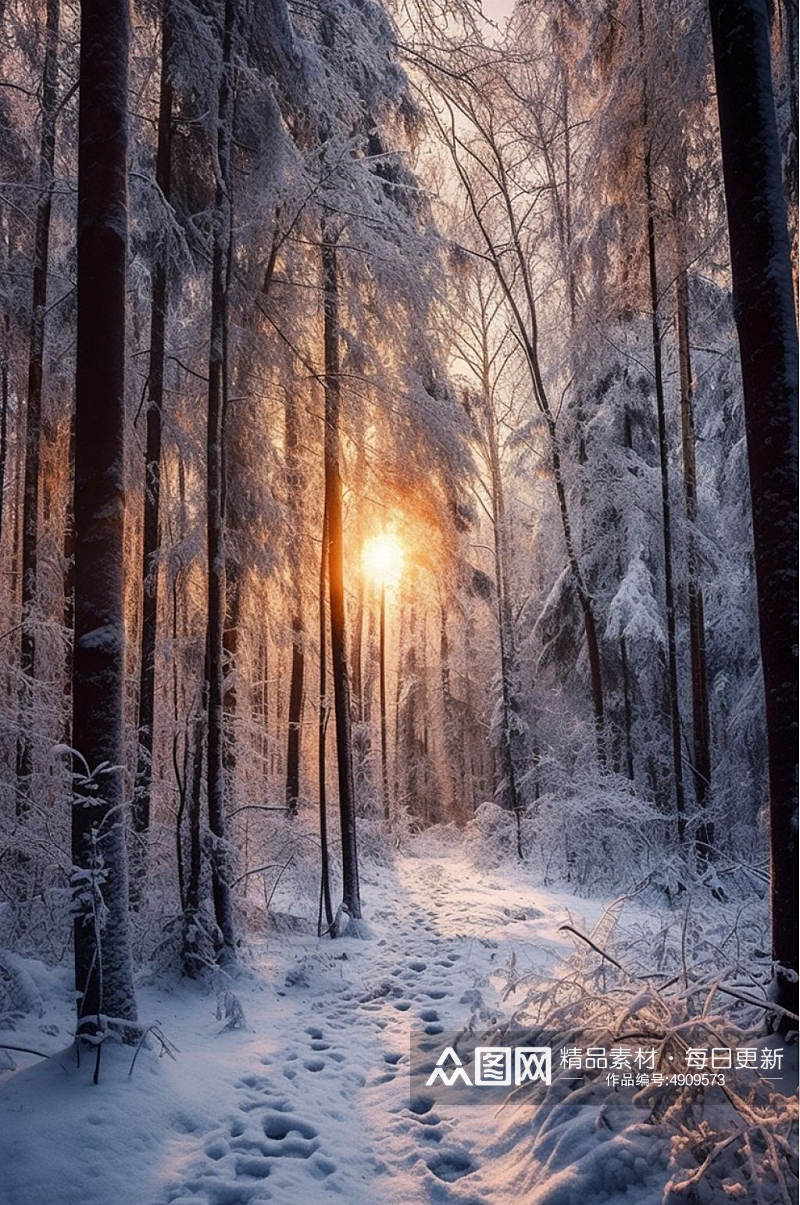 AI数字艺术树林二十四节气大雪摄影图片素材