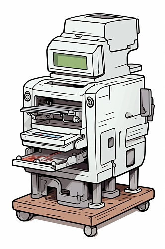 AI数字艺术卡通办公设备打印机插画