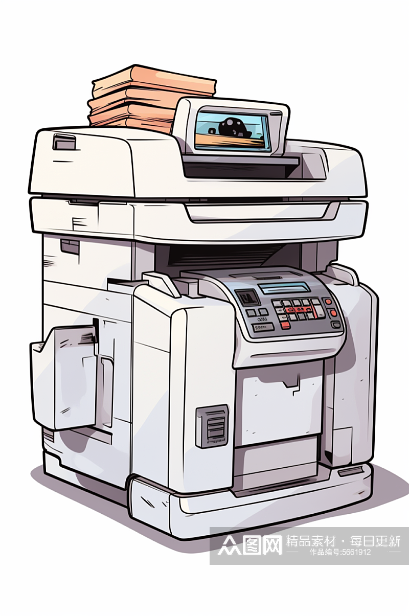 AI数字艺术卡通办公设备打印机插画素材