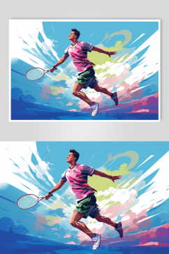 AI数字艺术打羽毛球体育运动插画