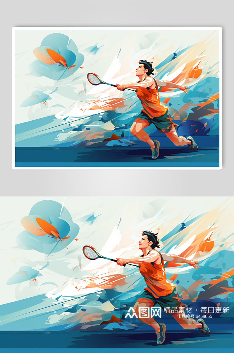 AI数字艺术打羽毛球体育运动插画素材