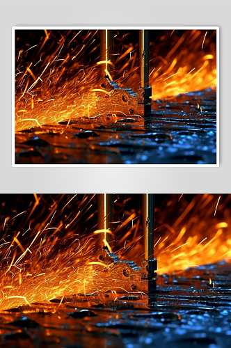 AI数字艺术维修电焊工人焊接火花摄影图片